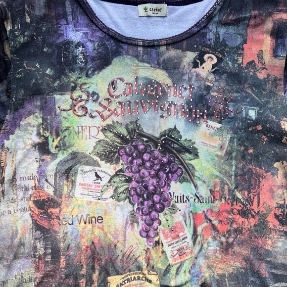 VTG Y2K Cactus French Wine Print Shirt - Picture 4 of 8